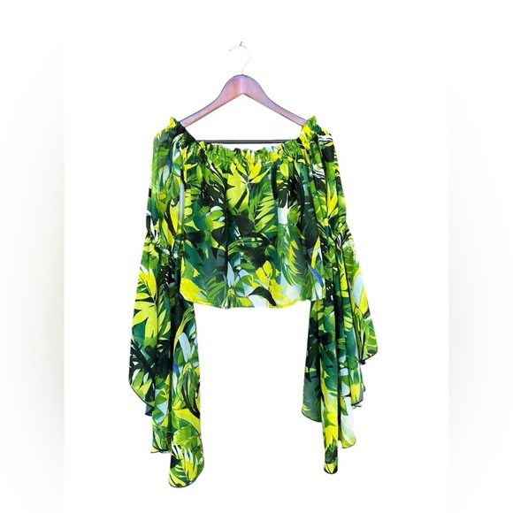 LIVE 4 TRUTH Palm Tree Tropical Cropped Flare Sleeves Size Medium Vacation Beach - Picture 3 of 8
